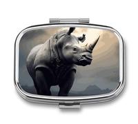 Rhino Pilulier en métal étanche à 2 compartiments avec miroir pour sac à main, porte-vitamines, médicaments quotidiens, conteneur de voyage moyen (carré)