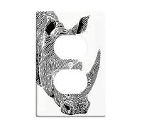 Rhino Plaques de protection pour interrupteur - Motif animal noir et blanc - Pour décoration d'intérieur - Plaques murales thermoplastiques - Prise duplex simple de taille standard