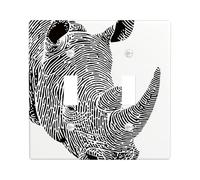 Rhino Plaques de protection pour interrupteur - Motif animal noir et blanc - Pour décoration d'intérieur - Plaques murales en thermoplastique - Taille standard - Double bascule