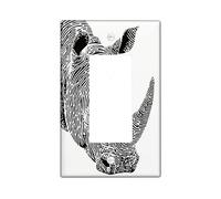 Rhino Plaques de protection pour interrupteur - Motif animal noir et blanc - Pour décoration d'intérieur - Plaques murales en thermoplastique - Taille standard