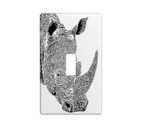 Rhino Plaques de protection pour interrupteur - Motif animal noir et blanc - Pour décoration d'intérieur - Plaques murales en thermoplastique - Taille standard