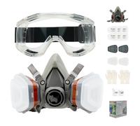 RHINO Smart Solutions Masque Peinture A1 Protection Respiratoire Réutilisable Anti Poussiere, Gaz, Chimique, Resine Epoxy, Travaux du Bricolage | Avec Filtres en Coton, Lunettes de Sécurité, Gants