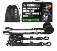 Rhino USA Kit de Sangles à Cliquet Haute Résistance (2 pièces) 4cm x 2,4m (2000kg de Résistance à la Rupture) Sangle Arrimage Ultimes avec Crochets Sécurité Camions, ATV, UTV, Motos, Cargaison - Noir