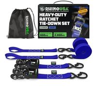 Rhino USA Kit de Sangles à Cliquet Haute Résistance (2 pièces) 4cm x 2,4m (2000kg de Résistance à la Rupture) Sangle Arrimage Ultimes avec Crochets Sécurité Camions, ATV, UTV, Motos, Cargaison - Bleu