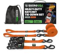 Rhino USA Kit de Sangles à Cliquet Haute Résistance (2 pièces) 4cm x 2,4m (2000kg de Résistance à la Rupture) Sangle Arrimage Ultimes Avec Crochets Sécurité Camions, ATV, UTV, Motos, Cargaison- Orange