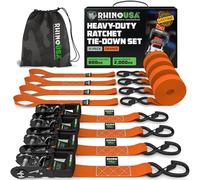 Rhino USA Lot 4 Sangles d'Arrimage à Cliquet - Résistance Rupture Max 2000 kg - Sangle a Cliquet 4cm x 2.4m Poignées Rembourrées - Sangle de Demenagement Moto Remorque Camion - Orange