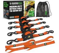 Rhino USA Sangles à Cliquet Rétractables (Paquet de 4) - 2.5cm x 3m (540kg Résistance à la Rupture) - Sangles d’Arrimage Automatiques et Robustes pour Camion, Remorque, Moto, Vélo & Plus - Orange