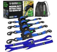 Rhino USA Sangles à Cliquet Rétractables (Paquet de 4) - 2.5cm x 3m (540kg Résistance à la Rupture) - Sangles d’Arrimage Automatiques et Robustes pour Camion, Remorque, Moto, Vélo & Plus - Bleu