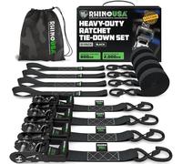 Rhino USA Sangles d'arrimage à Cliquet - Résistance à la Rupture 2000 kg, 4 Sangles à Cliquet et Poignées Rembourrées 4cm x 2.4m - Sangles de Fixation pour Déménagements et Arrimage - Noir