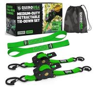 Rhino USA Sangles d'arrimage à cliquet rétractables - Paquet de 2 - résistance à la Rupture maximale de 540 kg, Comprend (2) Sangles d'arrimage Auto-rétractables de 2,5cm x 3m a rembourrées - Vert.