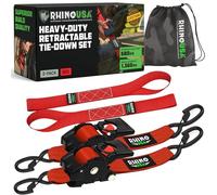 Rhino USA Sangles d'arrimage rétractables à cliquet (Paquet de 2) - Résistance à la Rupture de 1360 kg, y Compris (2) Sangles d'arrimage Auto-rétractables de 5 cm x 3 m - Rouge