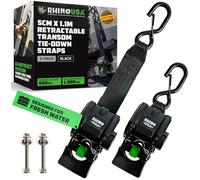 Rhino USA Sangles Rétractables pour Remorque de Bateau (Pack de 2) - Sangles d'Arrimage Robustes 5cm x 1,1m, 1300kg pour Remorque sur pour Bateau, Jet-Ski et Plus! Revêtement en Poudre Noir, Acier