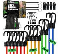 Rhino USA Tendeurs Elastique avec Crochets (28 Pièces) Cordes Bungee Extérieures Lourdes avec Tailles Petites, Courtes et Longues - 4 Clips de Tarp Gratuits, S - Sandow Elastique Résistantes aux UV