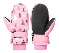 Rhino Valley Gants de Neige pour Enfants, Gants de Ski Imperméables pour Temps Froid, Bande Velcro Réglable, Moufles de Neige pour Garçons/Filles pour Les Activités Hivernales en Plein Air (Rose,S)