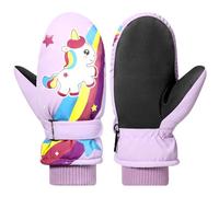 Rhino Valley Gants de Neige pour Enfants, Gants de Ski Imperméables pour Temps Froid, Bande Velcro Réglable, Moufles de Neige pour Garçons/Filles pour Les Activités Hivernales en Plein Air(Violet,M)