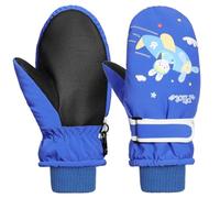Rhino Valley Gants de Ski pour Enfants, Moufles de Neige Imperméables pour Enfants, Moufles d'hiver avec Bande Ajustable, Gants de Neige pour Garçons/Filles pour Snowboard en Plein Air, M, Bleu
