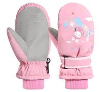 Rhino Valley Gants de Ski pour Enfants, Moufles de Neige Imperméables pour Enfants, Moufles d'hiver avec Bande Ajustable, Gants de Neige pour Garçons/Filles pour Snowboard en Plein Air, M, Rosé