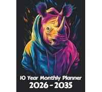 Rhinoceros 10 Year Monthly Planner: Large 120 Month Sunday to Saturday Calendar | Gift For People Who Love Safari Animals, Wildlife Lovers | Ideal for ... and Busy Individuals | 8.5 x 11 Inches | v8