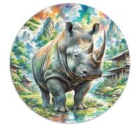 Rhinocéros 1000 Pièces Puzzle pour Adultes Et Enfan Animal Puzzle Rond Décompression Créative Jeu Cadeau Unique 1000pcs (67.5x67.5cm)