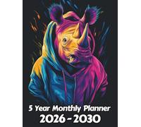 Rhinoceros 5 Year Monthly Planner: Large 60 Month Sunday to Saturday Calendar | Gift For People Who Love Safari Animals, Wildlife Lovers | Ideal for ... and Busy Individuals | 8.5 x 11 Inches | v1