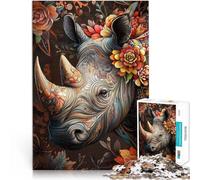 Rhinocéros Animal Puzzles de 1000 pièces pour Adolescents Jeu Stimulant et Jeu Familial Collection d'artistes, Beaux-Arts 38x26cm
