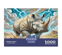 Rhinocéros Blanc Jigsaw Puzzle 1000 Pièce Adapter Les Adultes Ou Les Familles Ensemble Puzzles Difficiles Cadeaux pour Adultes 100% Carton Recyclé Puzzle Décoratif 52x38cm/1000pcs
