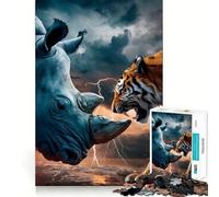 Rhinocéros Contre Tigre, Puzzle 1000 Pièces Art Animalier pour Adolescents, Jeu Intelligent, Jeu de Groupe, Assemblage d'image, Décoration Murale (38x52cm)
