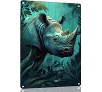 Rhinocéros Dans Les Bois Plaque En Métal Art Metal Tin Sign Artistique Métal Étain Signe Pour Wall Ferme Chambre 20X30 Cm