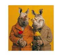 Rhinoceros Duo Impression sur toile pour décoration de chambre à coucher, bureau, chambre, cadeau 60 x 60 cm