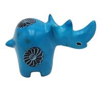Rhinocéros en pierre bleu clair avec motifs noirs | Figurine d'animal cadeau ornement artisanat décoration maison bureau