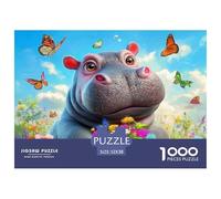 Rhinocéros Mignon Puzzle 1000 Piece pour Adultes Enfant, Puzzle 1000pcs Jeu Éducatif Défi Jouet Jeu D'adresse pour Toute La Famille 52x38cm/1000pcs