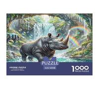 Rhinocéros Noir Jigsaw Puzzle 1000 Pièce pour Les Adultes Jeu De Puzzle Cadeaux pour Adultes 100% Carton Recyclé Puzzle Décoratif 52x38cm/1000pcs