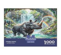 Rhinocéros Noir Jigsaw Puzzle 1000 Pièce pour Les Adultes Puzzles Difficiles Cadeaux pour Adultes 100% Carton Recyclé Puzzle Décoratif 70x50cm/1000pcs