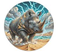 Rhinocéros Noirs Circulaire Puzzles Convient pour Adultes Et Enfants 1000 Pièces Fun Défiant Jeu Éducatif Unique Toy (67.5x67.5cm)