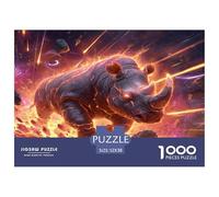 Rhinocéros Papier Puzzle Jeu De Puzzle Activités Familiales Stimulantes 1000 Stukjes Animal Sauvage Casse-tête Qualité Premium pour Adultes 52x38cm/1000pcs