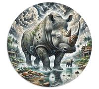 Rhinocéros Portant des vignes 1000 Pièces Jigsaw Puzzles Art Puzzle Rond pour Adultes Et Enfants Cadeaux Jeu D'Intelligence De l'art De La DécoRat ION Moderne 1000pcs (67.5x67.5cm)