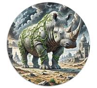 Rhinocéros Portant des vignes 1000 Pièces Puzzle Art Puzzles Ronds pour Adultes Et Enfants Cadeaux Jeu D'Intelligence De l'art De La DécoRat ION Moderne 1000pcs (67.5x67.5cm)