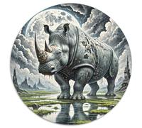 Rhinocéros Portant des vignes 1000 Pièces Puzzle Art Puzzles Ronds pour Adultes Et Enfants Décompression Jeu D'Intelligence De l'art De La DécoRat ION Moderne 1000pcs (67.5x67.5cm)