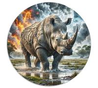 Rhinocéros Portant des vignes 1000 Pièces Puzzle Art Puzzles Ronds pour Enfants Encastrement Parfait Jeu D'Intelligence De l'art De La DécoRat ION Moderne 1000pcs (67.5x67.5cm)