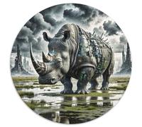 Rhinocéros Portant des vignes 1000 Pièces Puzzle Art Rond pour Adultes Et Enfants Décompression Jeu D'Intelligence De l'art De La DécoRat ION Moderne 1000pcs (67.5x67.5cm)