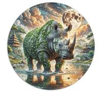 Rhinocéros Portant des vignes 1000 Pièces Puzzles Classiques Art Puzzle Circulaire pour Enfants Cadeaux Jeu D'Intelligence De l'art De La DécoRat ION Moderne 1000pcs (67.5x67.5cm)