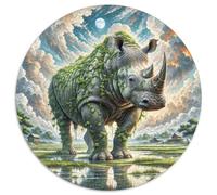Rhinocéros Portant des vignes 1000 Pièces Puzzles Classiques Art Puzzle Rond pour Enfants Encastrement Parfait Jeu D'Intelligence De l'art De La DécoRat ION Moderne 1000pcs (67.5x67.5cm)