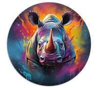 Rhinocéros Puzzle 1000 Pièces Art Abstrait Ronde Puzzle Jeu D'Intelligence Décoration Murale pour Famille Exigeante, À Faire Soi-même, Décoration Murale, Cadeaux 1000pcs (67.5x67.5cm)