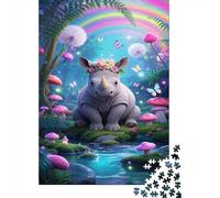 Rhinocéros Puzzle 1000 Pieces Cadeau Unique Fairy Tales Cartoon Challenge Toy À De Qualité Supérieure Peinture Art pour Adultes Et Enfants 1000pcs (75x50cm)