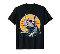 Rhinoceros Ramen Lunettes de Soleil Animal Art Rhinocéros Mangeant Ramen T-Shirt