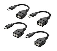 RHINORO Lot de 4 câbles adaptateurs USB Type-C vers USB-A, 10 cm, noir, compatibles avec VW, BMW, Volvo, Tesla, Audi, Mercedes, Porsche, Renault, Seat Port USB-C de voiture