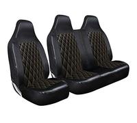 rhinos autostyling POUR FORD TRANSIT MK5 MK6 MK7 MK8 - Housses de siège de van de luxe premium Simple pour conducteur et double pour passagers - 2 + 1 - Noir Cuir diamant matelassé