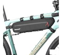 Rhinowalk Sacoche de cadre de vélo, étanche, avec compartiments latéraux, porte-pompe, guide-câbles, réfléchissante, pour VTT, vélo de route, gravel (noir, 2,1 l)