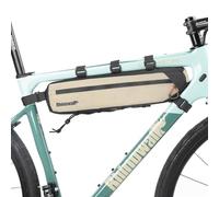 Rhinowalk Sacoche de cadre de vélo, étanche, pour tube supérieur, avec compartiments latéraux, porte-pompe, guide-câbles, réfléchissante, pour VTT, vélo de route, gravel (beige, 2,1 l)
