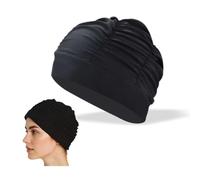 RhiVrillion 1 Cappello da Donna per PC, cuffia da nuoto in Tessuto di Nylon, cuffia da nuoto Oversize, comoda cuffia da nuoto elasticizzata, cuffia da nuoto per mantenere i Capelli in Styles (Nero)